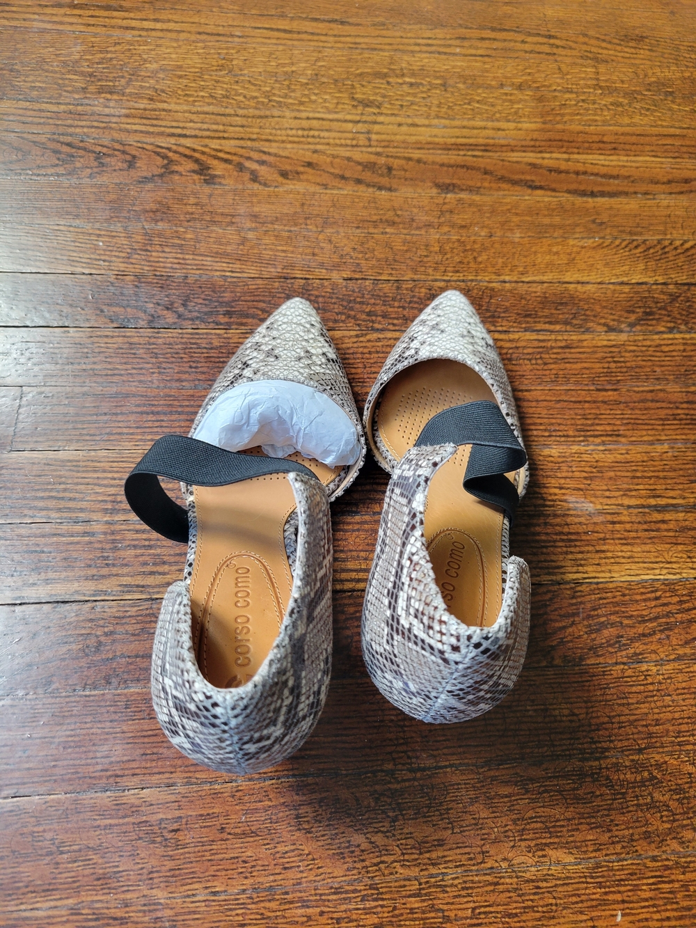 Corso Como Denice Pumps Snake Print Leather Point Toe Elastic Strap Size 5 1/2M - Picture 6 of 15